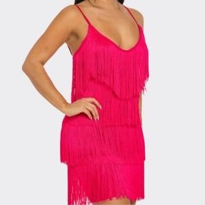 NEW NWT Vibrant Hot Pink Fringe Flapper Dress
